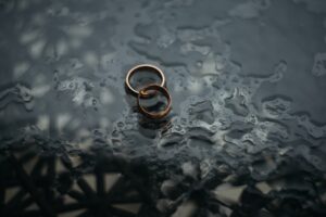 Rings in water representing marriage separation